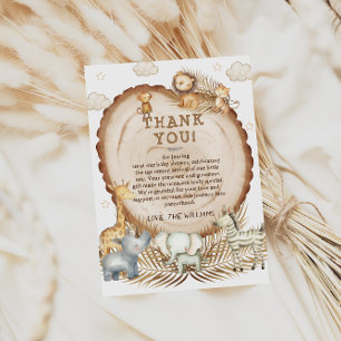 Rustic Boho Safari Animals Baby Shower Thank You Card