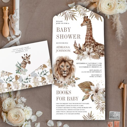 Rustic Boho Safari Lion and Giraffe Baby Shower All In One Invitation