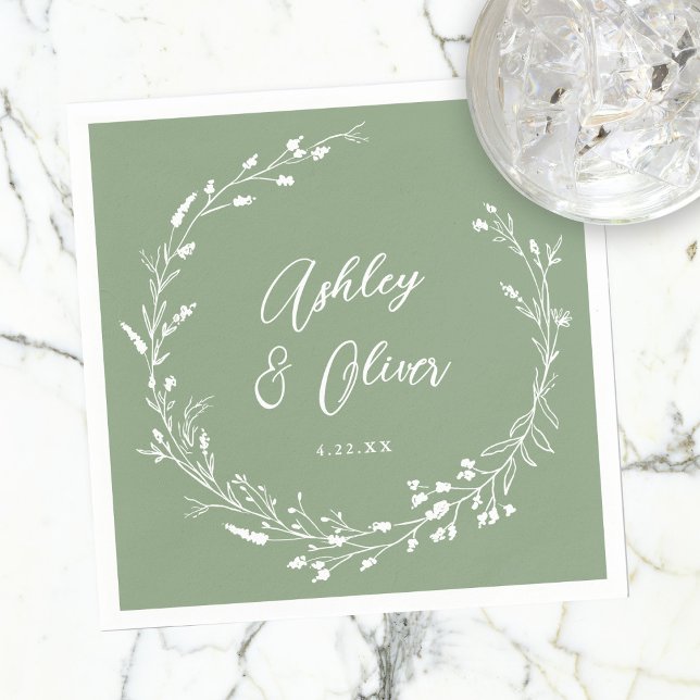 Rustic Boho Sage Green Wildflower Floral Wedding Napkins (Creator Uploaded)