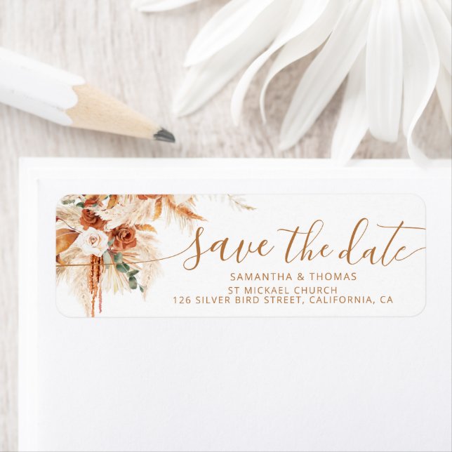Rustic Boho Save The Date Wedding Return Address  Label (Insitu)