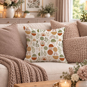 Rustic Boho Shapes Floral Beige Sage Pillow Case
