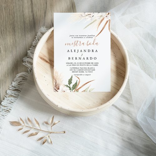 Rustic Boho Simple Floral Nuestra Boda Wedding Invitation