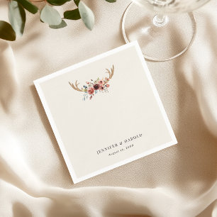 Rustic Boho Stag Deer Antlers Wedding Engagement Napkins