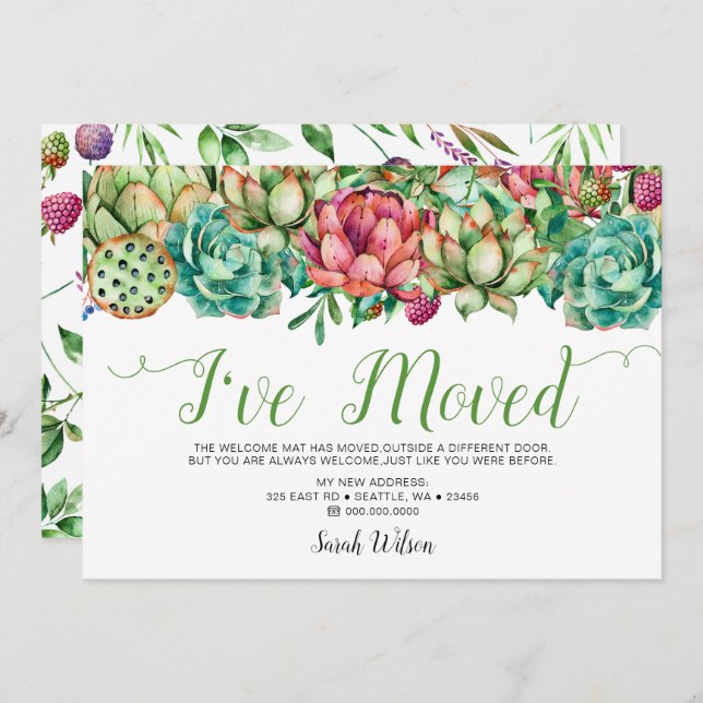 Rustic Boho Succulent Cactus I have moved Moving Announcement (Front/Back)