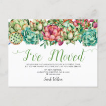 Rustic Boho Succulent Cactus I Have Moved Moving Announcement Postcard