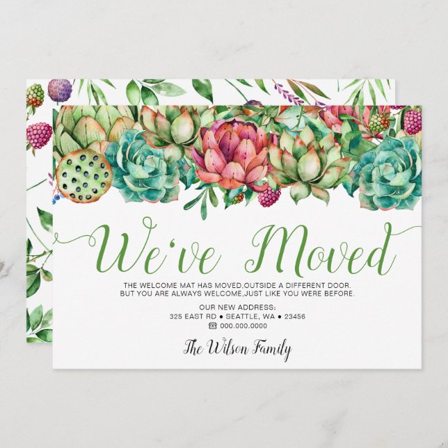 Rustic Boho Succulent Cactus we have moved Moving Announcement (Front/Back)