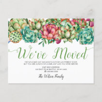 Rustic Boho Succulent Cactus We Have Moved Moving Announcement Postcard