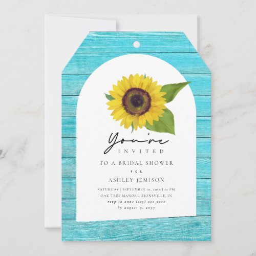 Rustic Boho Sunflower Arch Wood Bridal Shower Invitation