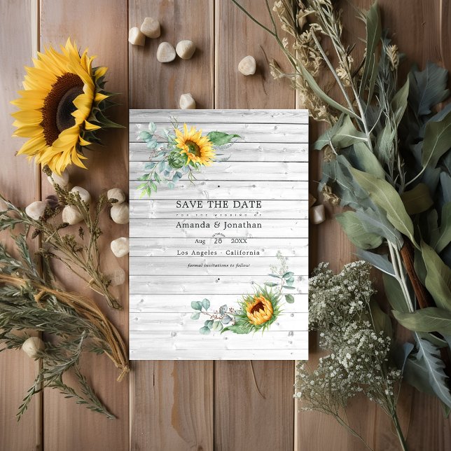 Rustic Boho Sunflower Eucalyptus Wedding Photo Save The Date (Rustic Boho Wedding)