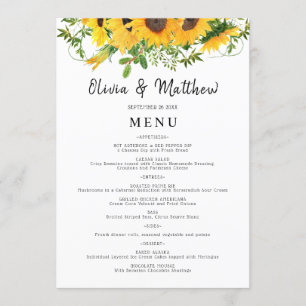 Rustic Boho Sunflower Floral Bouquet Wedding Menu