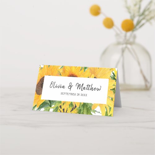 Rustic Boho Sunflower Floral Bouquet Wedding Place Card