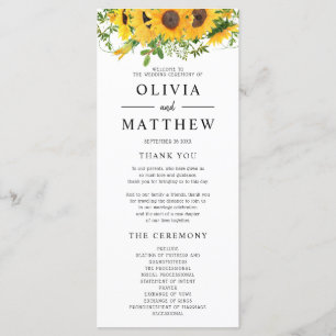 Rustic Boho Sunflower Floral Bouquet Wedding Program
