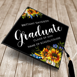 Rustic Boho Sunflower Graduation Cap Topper