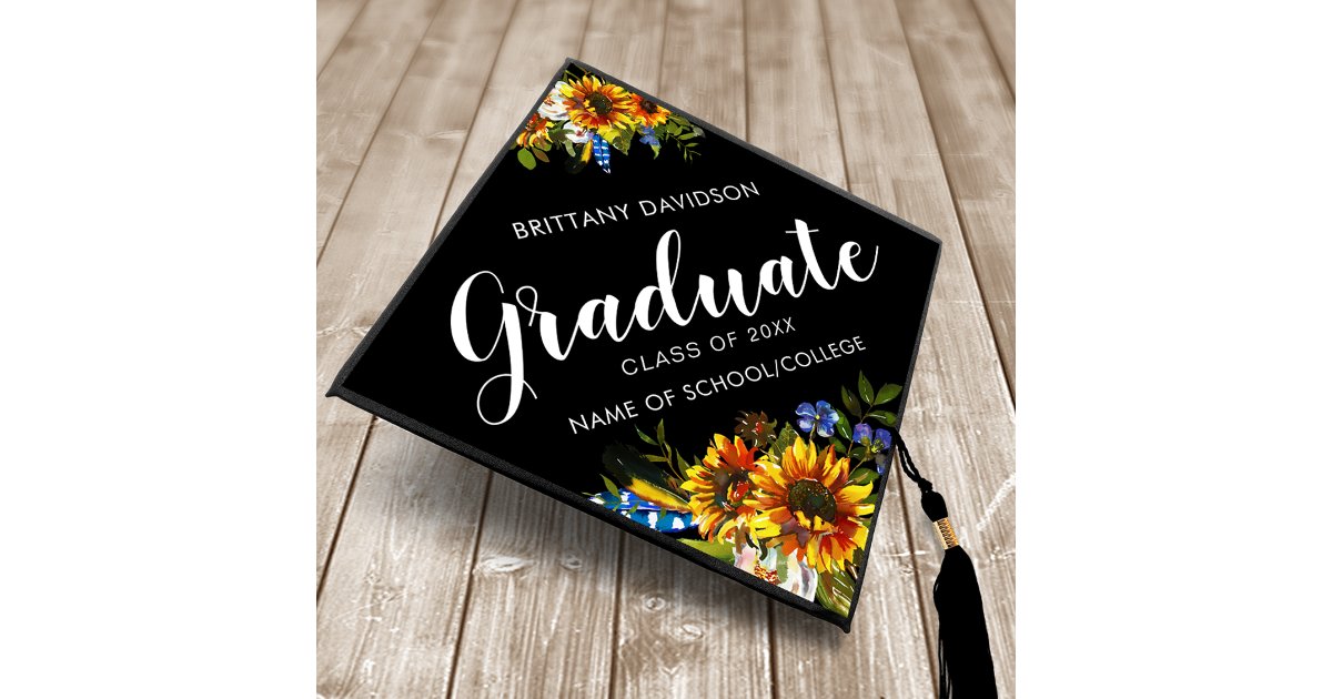 Rustic Boho Sunflower Graduation Cap Topper | Zazzle
