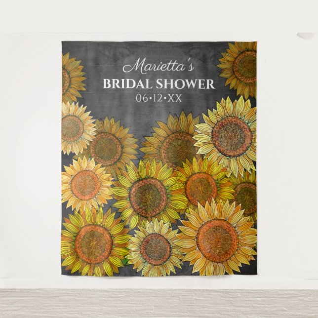 Rustic Boho Sunflower Grey Bridal Shower Backdrop (Front)