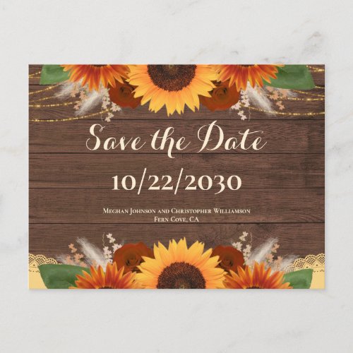 Rustic Boho Sunflower Roses Wedding Save the Date  Postcard