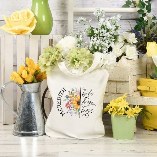 Rustic Boho Sunflower Wife Mom Boss  Tote Bag