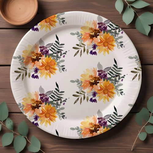 Rustic Boho Sunflower  Wildflower Watercolor Paper Plates