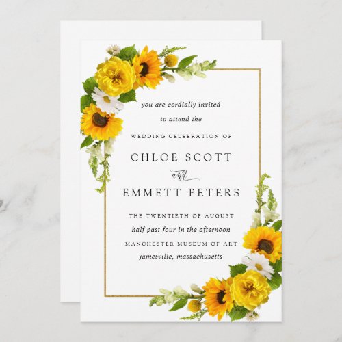 Rustic Boho Sunflower Yellow Summer Floral Wedding Invitation