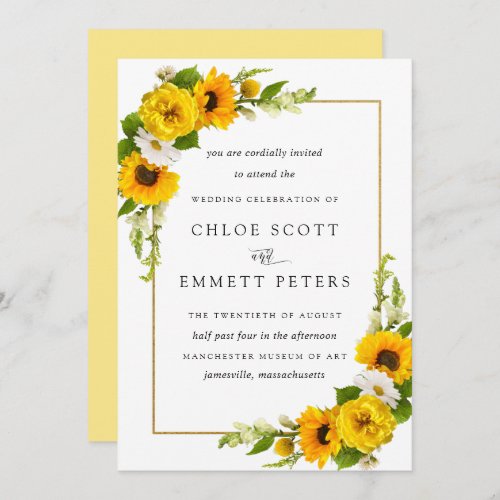 Rustic Boho Sunflower Yellow Summer Floral Wedding Invitation