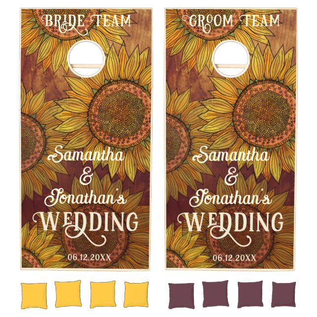  Rustic Boho Sunflower Yellow Taupe Elegant Summer Cornhole Set (Set)