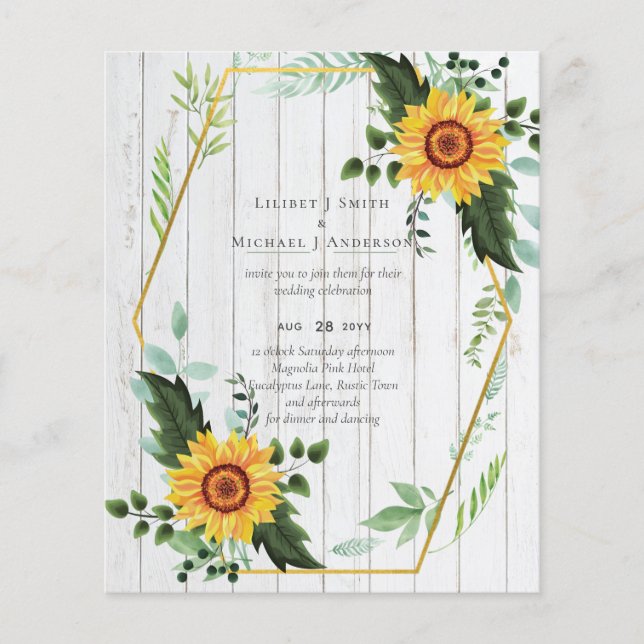 Rustic BOHO Sunflowers Greenery Wedding Flyer (Front)