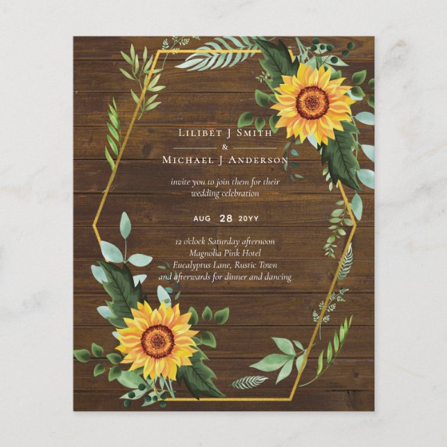 Rustic BOHO Sunflowers Greenery Wedding Flyer (Front)