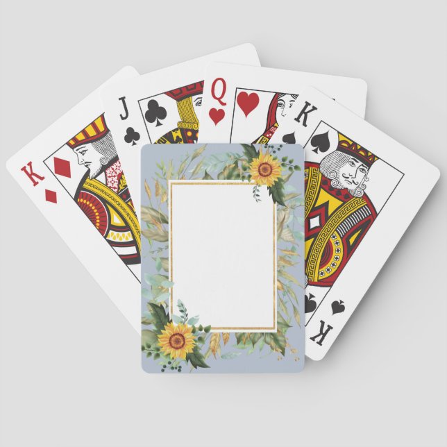 Rustic BOHO Sunflowers Greenery Wedding Poker Cards (Back)