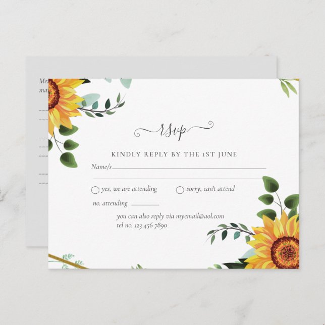 Rustic BOHO Sunflowers Greenery Wedding RSVP Postcard (Front/Back)