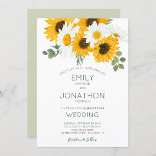Rustic Boho Sunflowers Leaves Wedding Invitation
