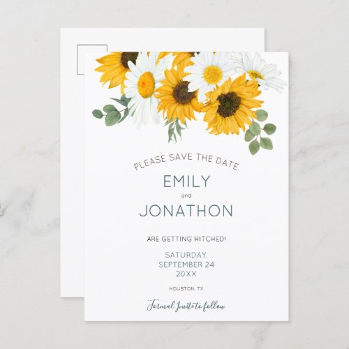 Rustic boho Sunflowers Save The Date Announcement Postcard