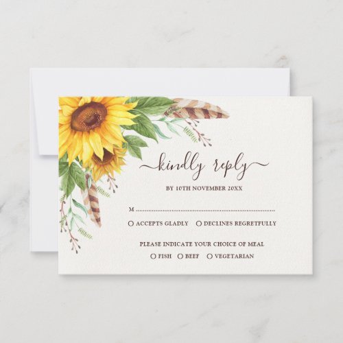 Rustic Boho Sunflowers Summer Wedding RSVP Card