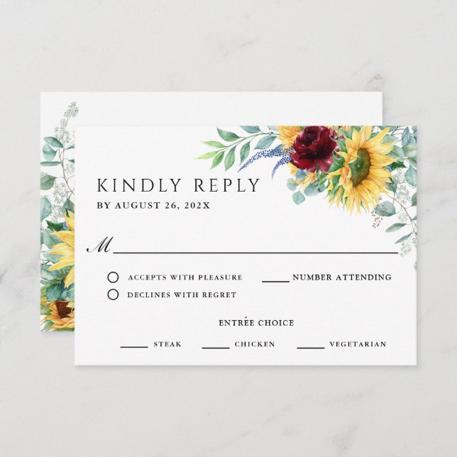 Rustic Boho Sunflowers Wedding RSVP (Front/Back)