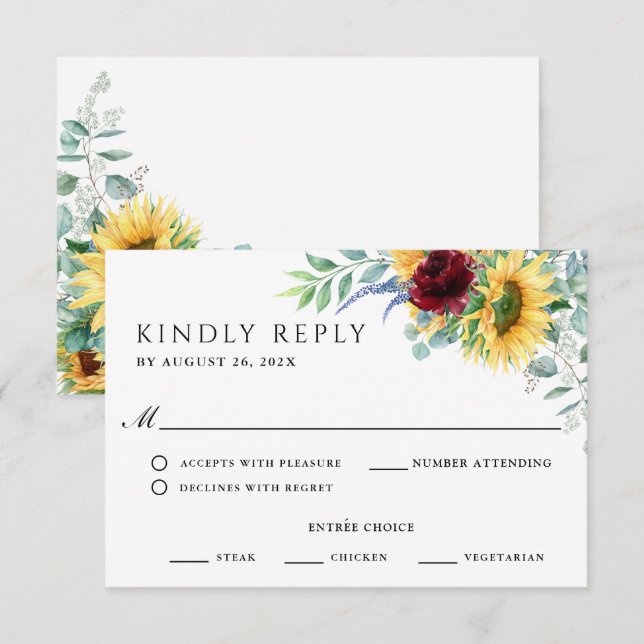 Rustic Boho Sunflowers Wedding RSVP Card (Front/Back)