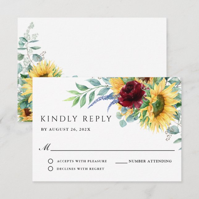 Rustic Boho Sunflowers Wedding RSVP Card (Front/Back)