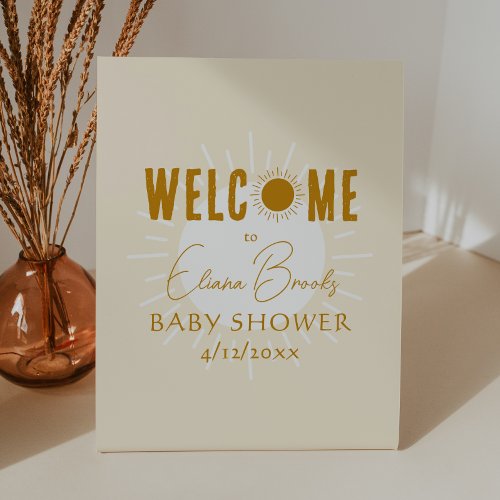 Rustic Boho Sunshine Welcome Baby Shower Pedestal Sign