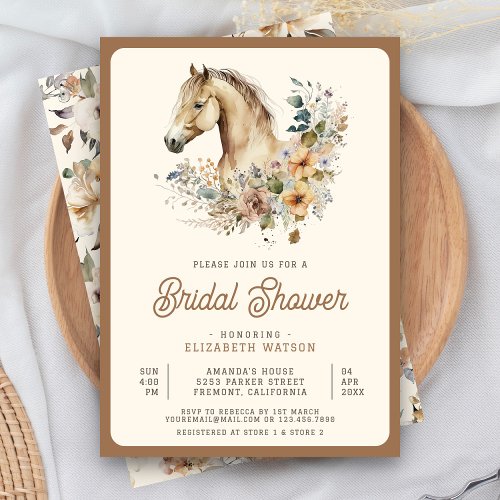 Rustic Boho Tan Floral Horse Bridal Shower Invitation