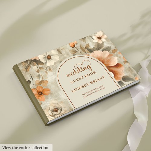 Rustic Boho Terra Cotta Beige Olive Floral Wedding Guest Book