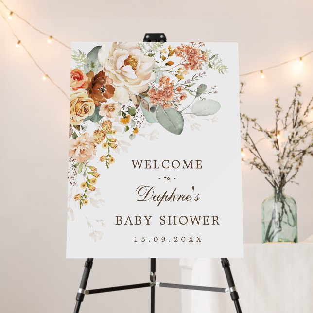 Rustic Boho Terracotta Floral Baby Shower Welcome Foam Board (In Situ (Stand))