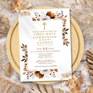 Rustic Boho Terracotta Floral First Holy Communion Invitation