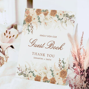 Rustic Boho Terracotta Floral Guest Book Pedestal Sign