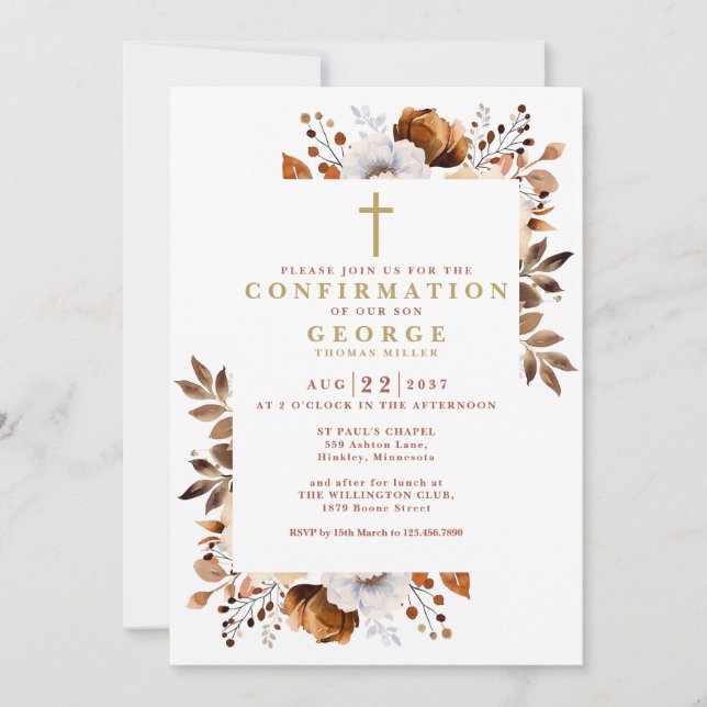 Rustic Boho Terracotta Floral Modern Confirmation Invitation (Front)
