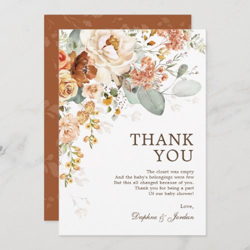 Rustic Boho Terracotta Floral Neutral Baby Shower Thank You Card