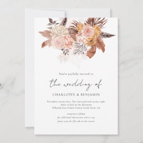 Rustic Boho Terracotta Floral QR Code Wedding Invitation