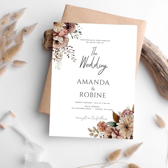 Rustic Boho Terracotta Floral Wedding Invitation (Creator Uploaded)