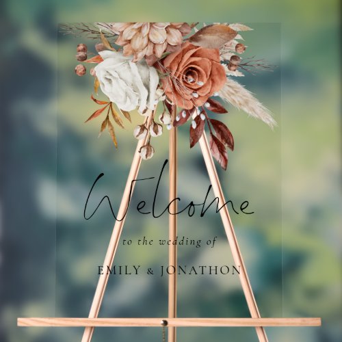 Rustic Boho Terracotta Florals Welcome To Wedding Acrylic Sign