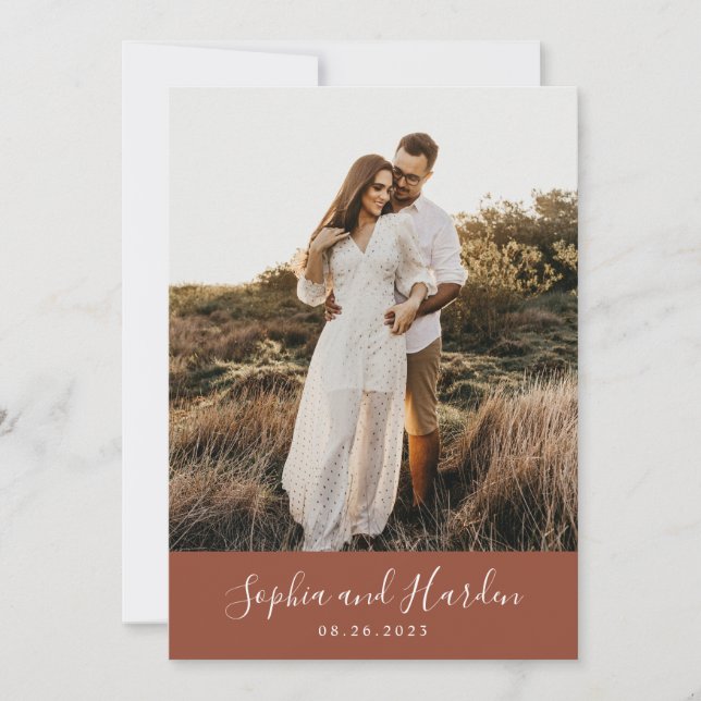 Rustic Boho Terracotta Monogram Photo Wedding Invitation (Front)