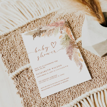 Rustic Boho Terracotta Pampas Grass Baby Shower Invitation by Invitationboutique at Zazzle