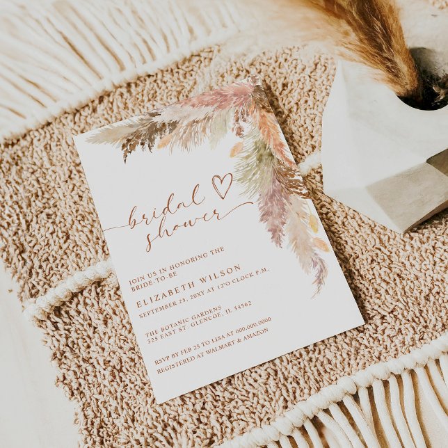Rustic Boho Terracotta Pampas Grass Bridal Shower Invitation (Rustic Boho Terracotta Pampas Grass Bridal Shower Invitation)