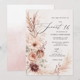 Rustic Boho Terracotta Pampas Sweet 16 Invitation